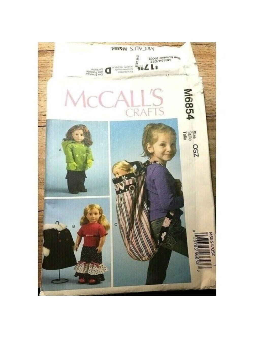 Sewing Pattern McCalls M6854 Crafts 18" Doll Clothes Outfit and Backpack Uncut